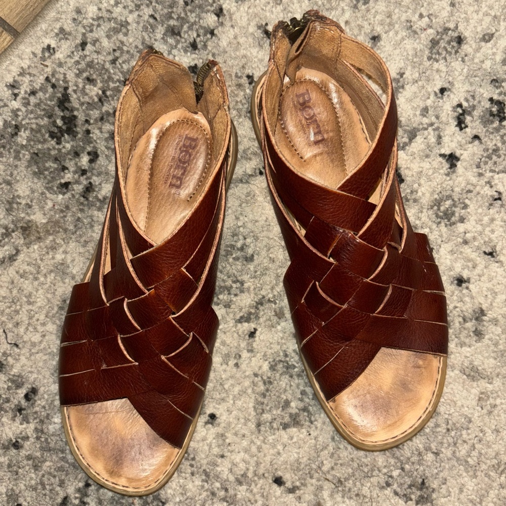 Born Iwa Woven Brown Leather ankle length Sandals size 7 - Picture 9 of 13